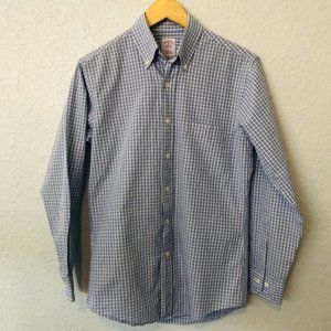 Brooks Brothers Mens Slim Fit Button Down Dress Shirt Blue White Checks Small